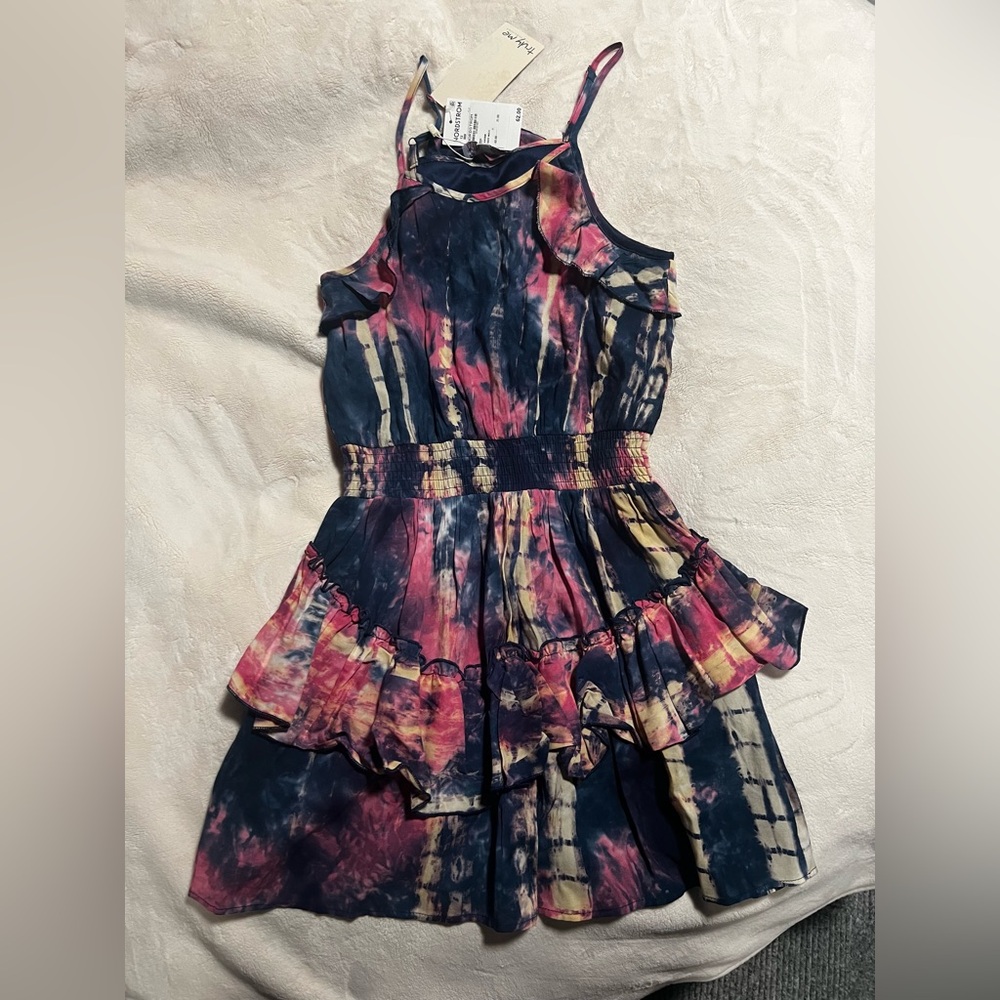 Truly Me Multi Color Dress with Ruffled Detail for Kids